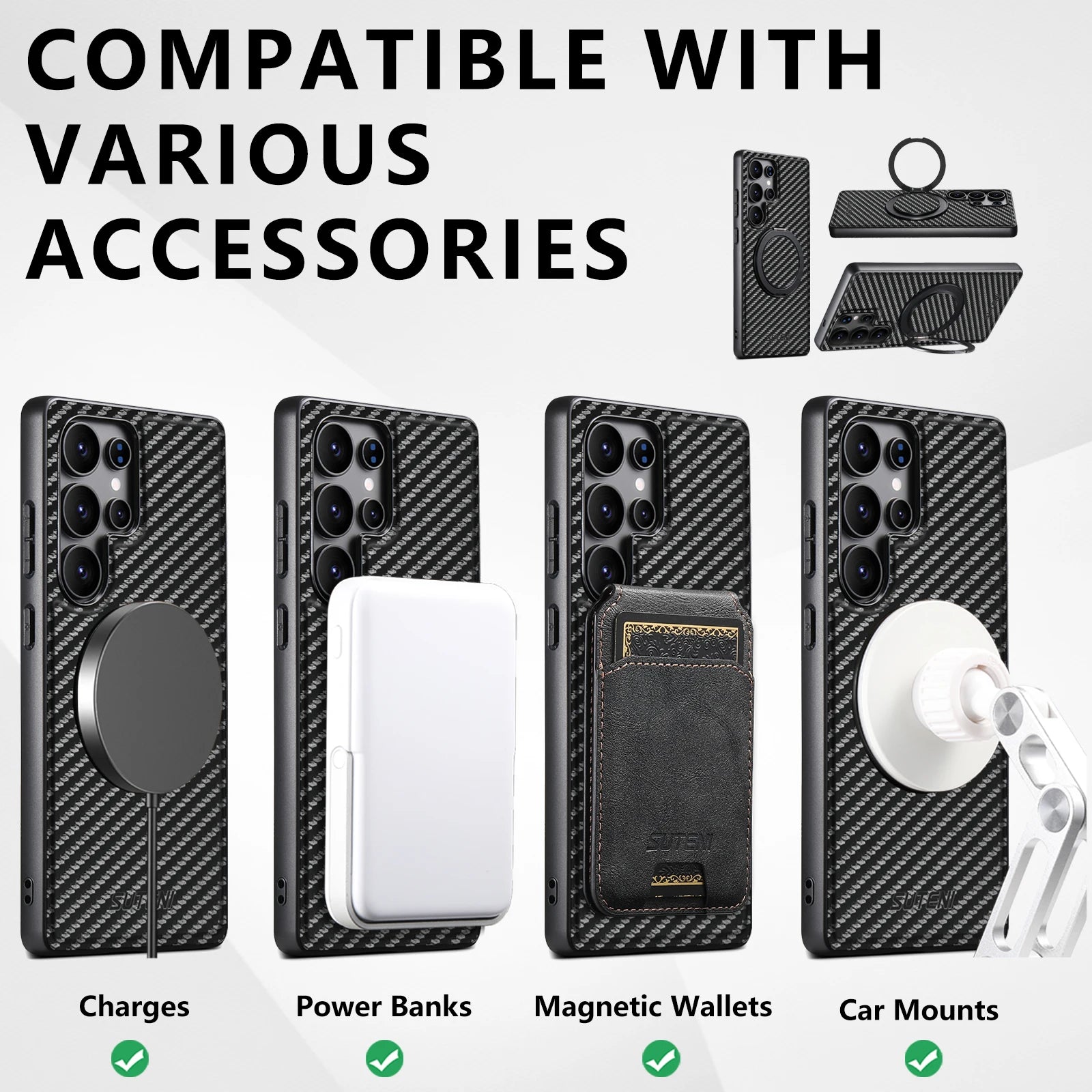 Case Samsung Fibra de Carbono – Suporte Giratório 360° e Carregamento Sem Fio em fibra de carbono — vista traseira | Orbit Ca