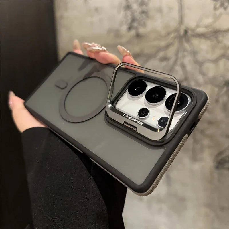 Case Metal Magnética MagSafe com Proteção de Lente e Suporte