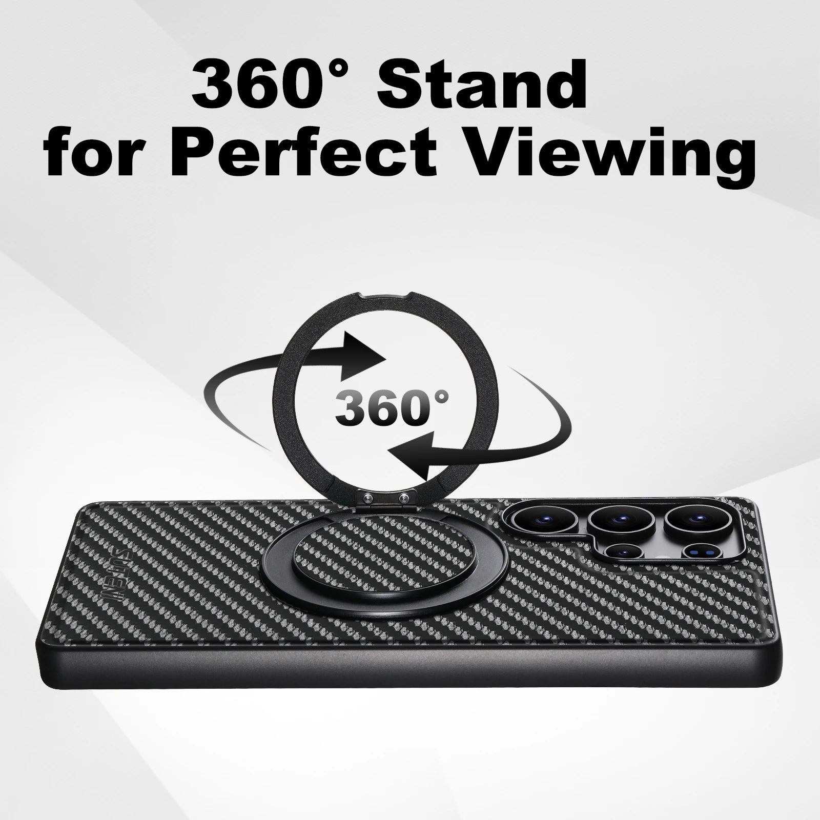 Case Samsung Fibra de Carbono – Suporte Giratório 360° e Carregamento Sem Fio em fibra de carbono — detalhe lateral | Orbit C