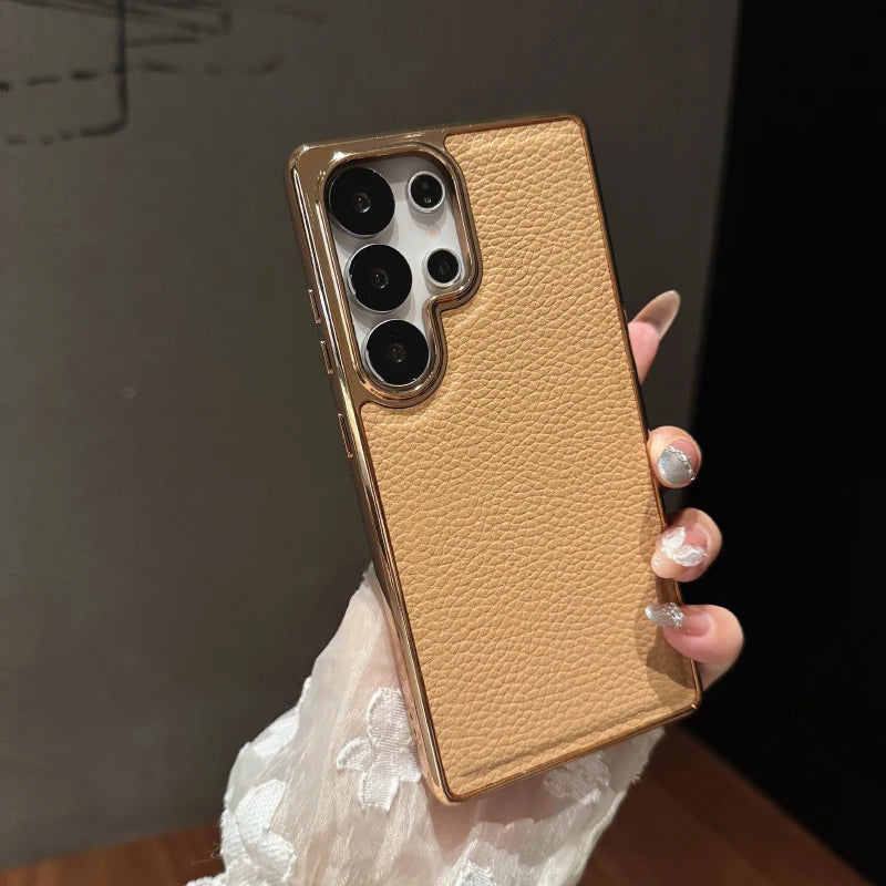 Case Couro Lichia Borda Galvanizada Luxo