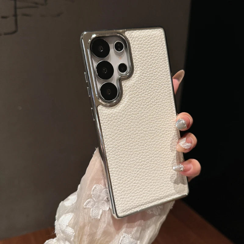 Case Couro Lichia Borda Galvanizada Luxo
