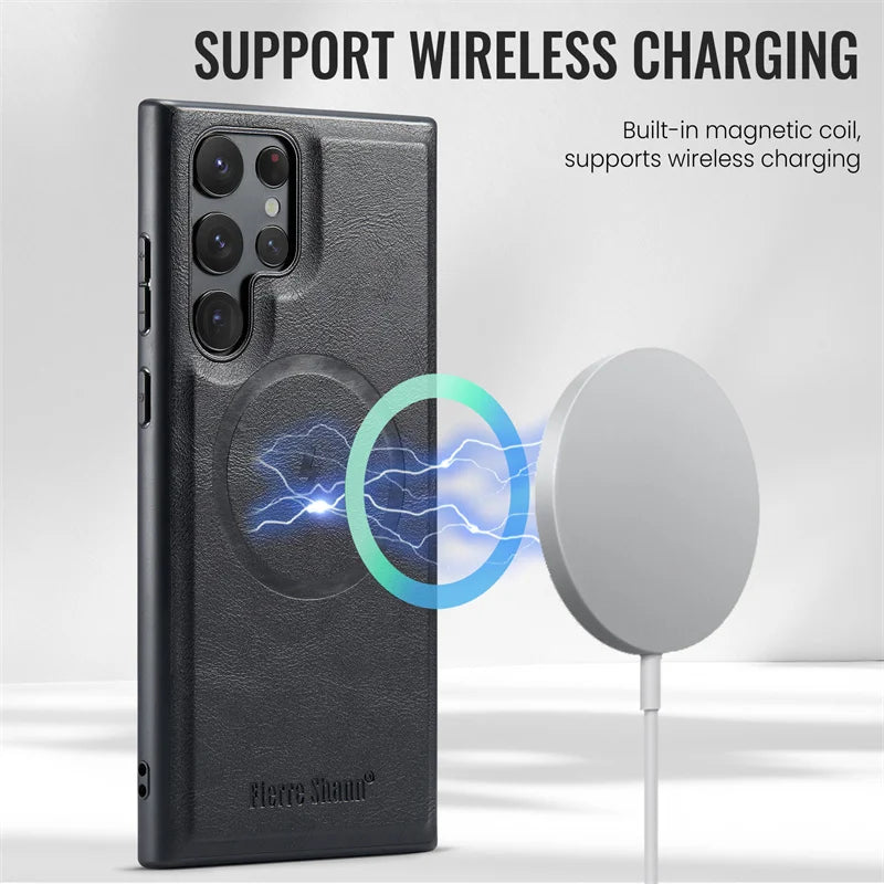 Capa 2 em 1 Samsung de couro com MagSafe em couro — detalhe proteção | Orbit Cases