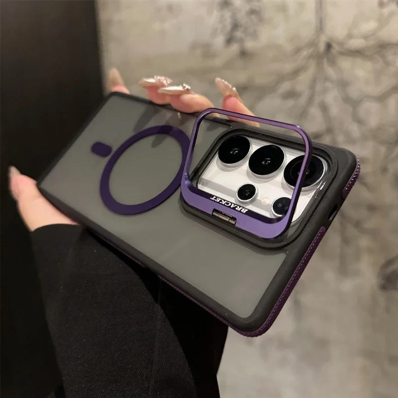 Case Metal Magnética MagSafe com Proteção de Lente e Suporte