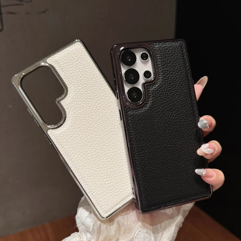 Case Couro Lichia Borda Galvanizada Luxo