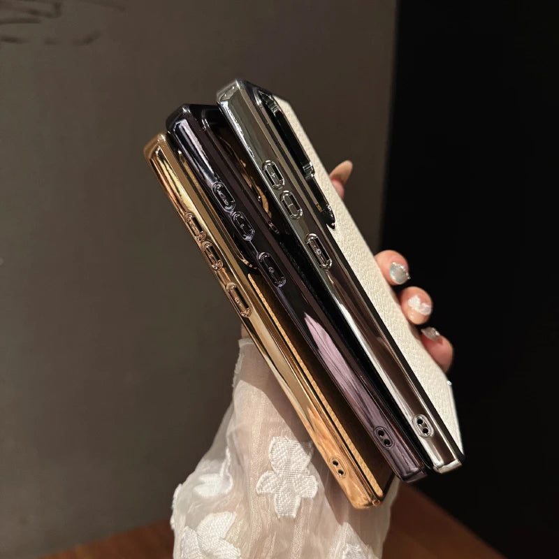 Case Couro Lichia Borda Galvanizada Luxo