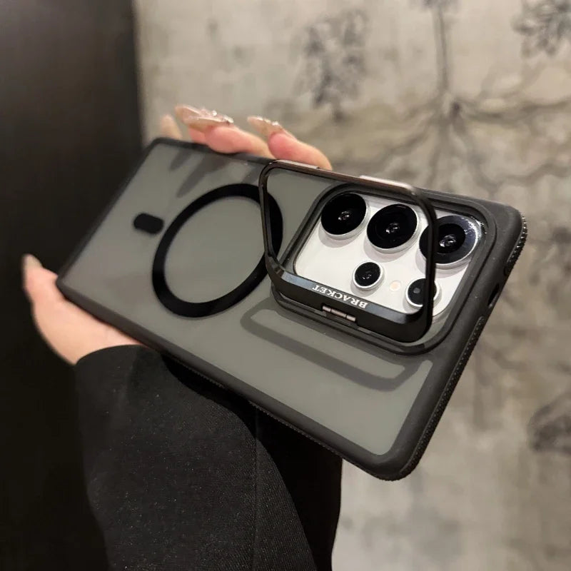 Case Metal Magnética MagSafe com Proteção de Lente e Suporte