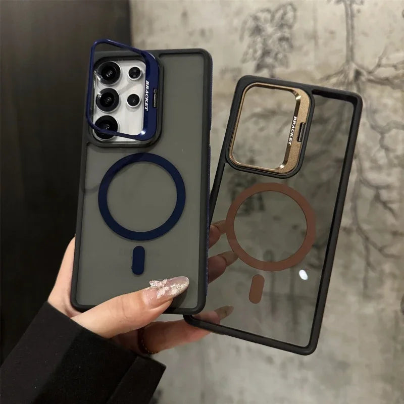 Case Metal Magnética MagSafe com Proteção de Lente e Suporte