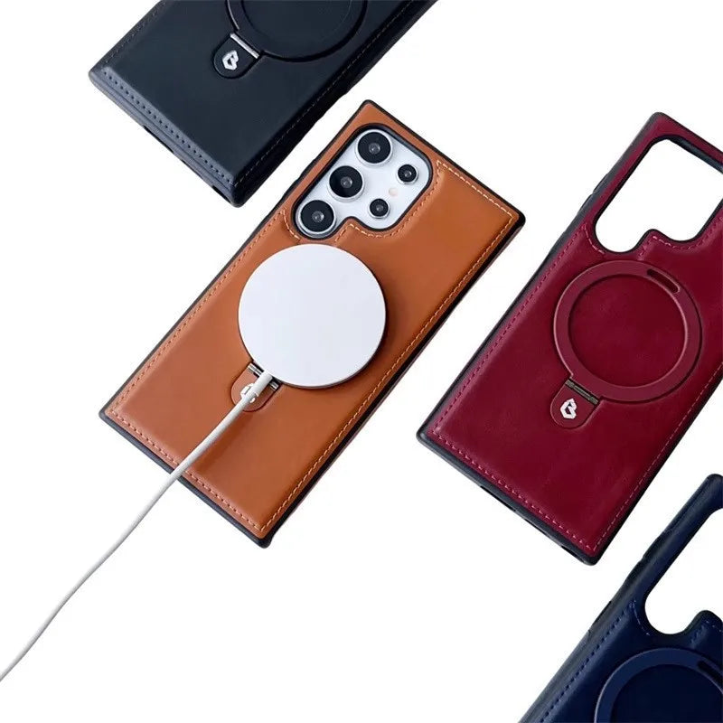 Capa Samsung em Couro com Carregamento Magsafe em couro — detalhe lateral | Orbit Cases