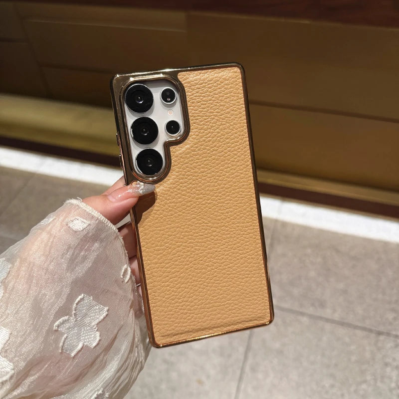 Case Couro Lichia Borda Galvanizada Luxo