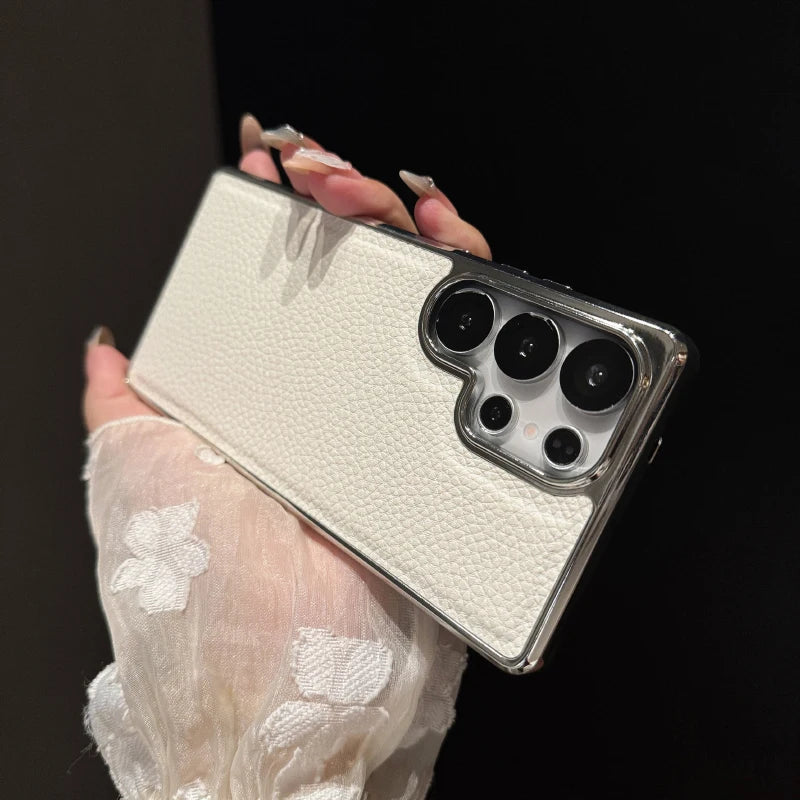 Case Couro Lichia Borda Galvanizada Luxo