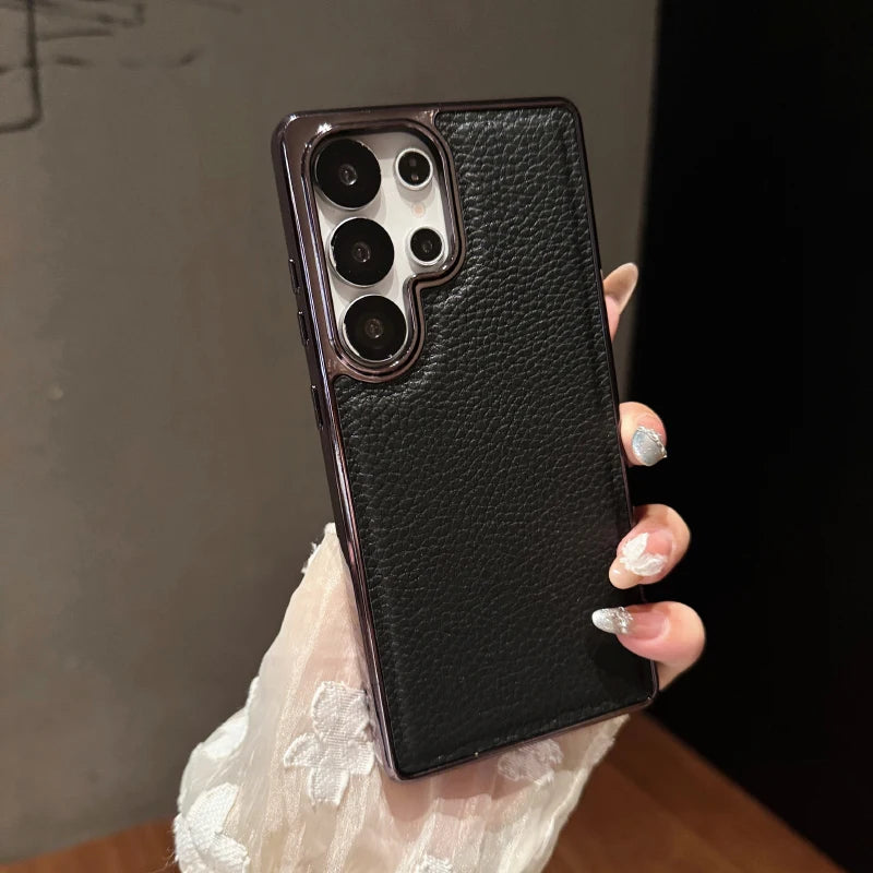 Case Couro Lichia Borda Galvanizada Luxo