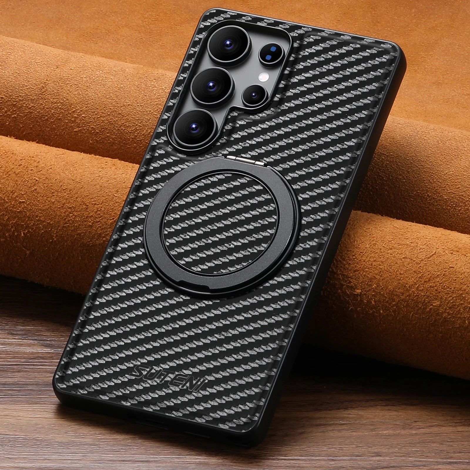 Case Samsung Fibra de Carbono – Suporte Giratório 360° e Carregamento Sem Fio em fibra de carbono — textura | Orbit Cases