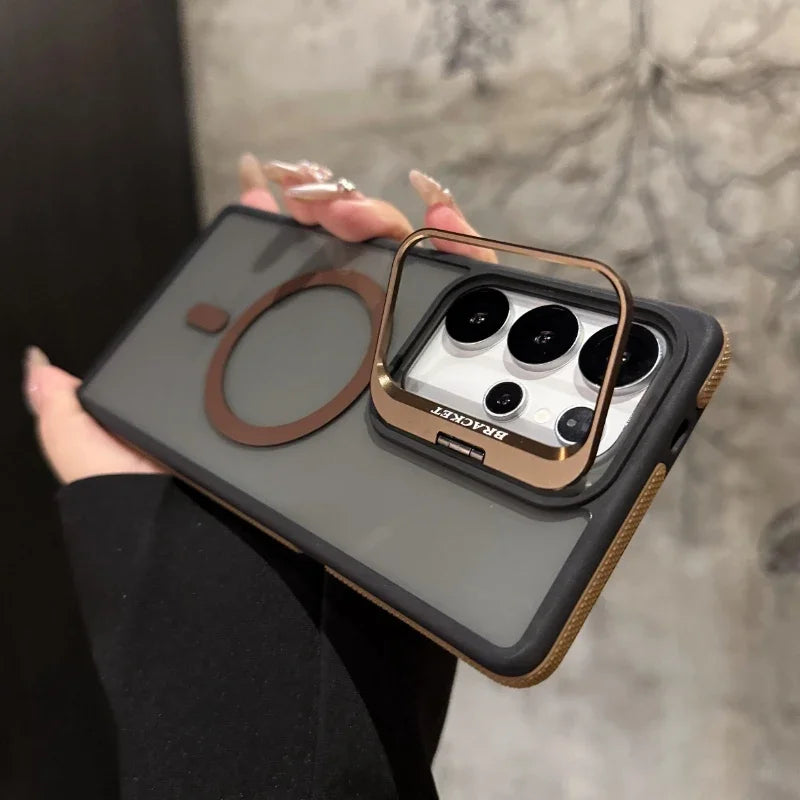 Case Metal Magnética MagSafe com Proteção de Lente e Suporte