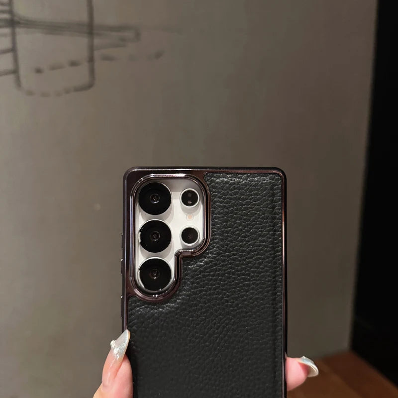 Case Couro Lichia Borda Galvanizada Luxo