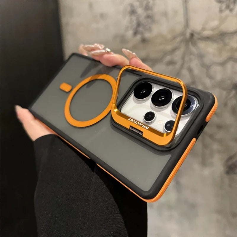 Case Metal Magnética MagSafe com Proteção de Lente e Suporte